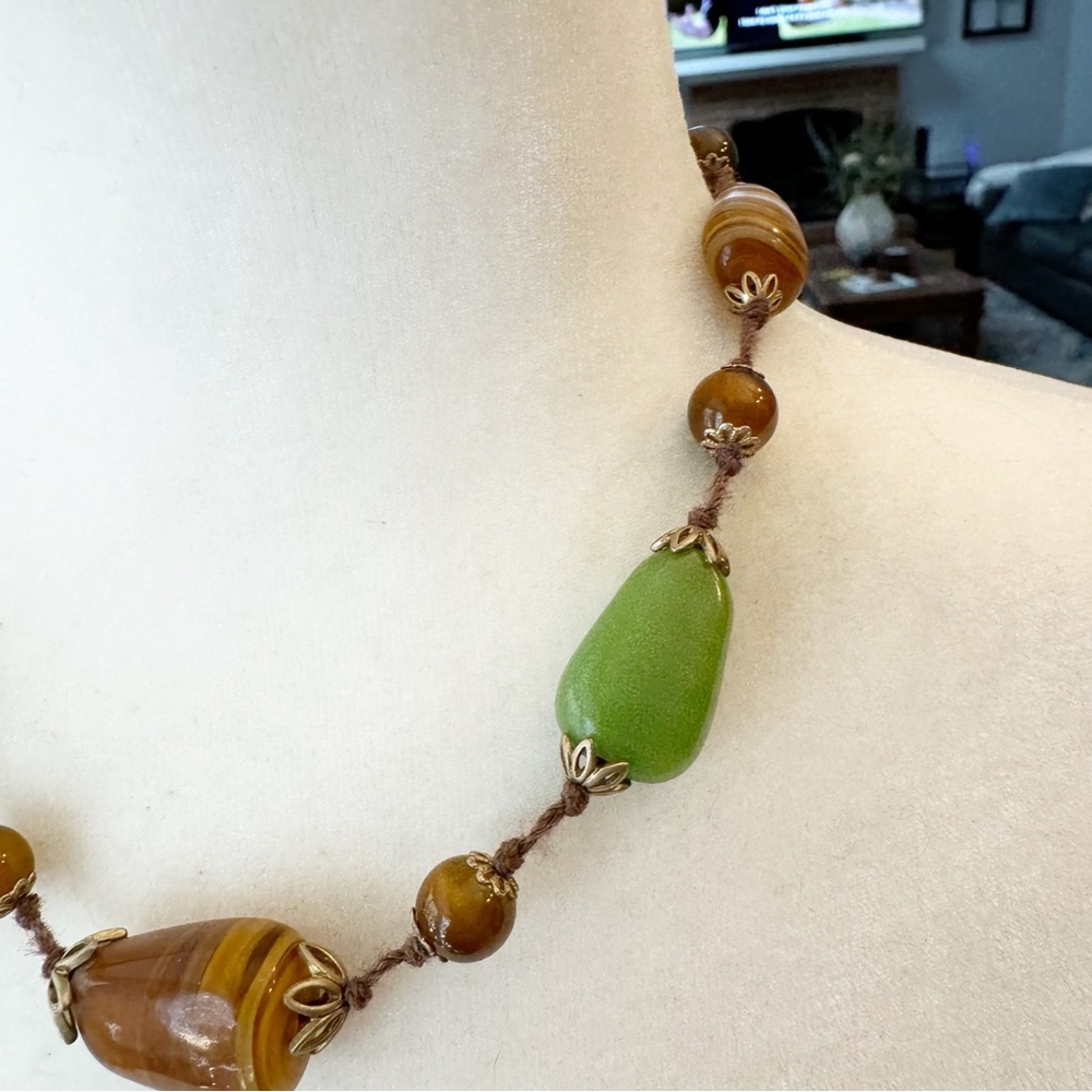 Beautiful Amber Glass Beaded Necklace LC Signed - Picture 3 of 7